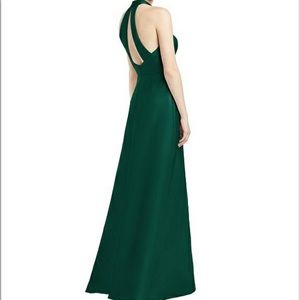 Alfred Sung High-Neck Cutout Satin Dress with Pockets